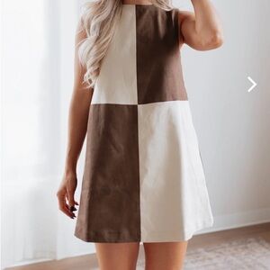 Elegant Brown and White Colorblock Mini Dress